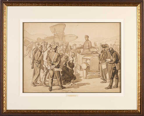 Покаржевский Пётр Дмитриевич. К.Е. Ворошилов у летчиков. Эскиз к одноименной картине 